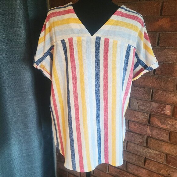 Rafaella Women's Multi-Colored Striped V-Neck Lace Tie Front - Size L - Picture 3 of 7